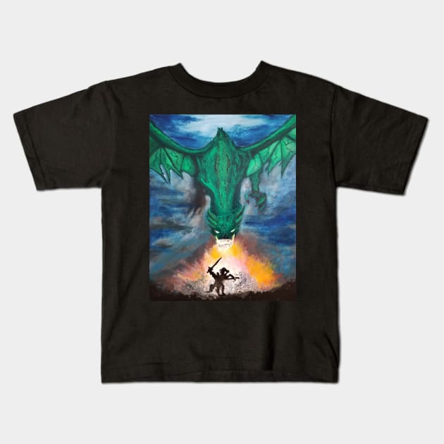 Dragon battle Kids T-Shirt by RG Illustration